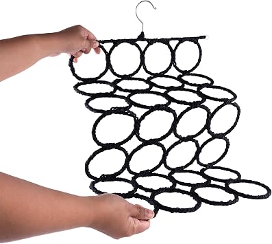 Super Z Outlet Foldable 28 Ring Hole Slots Space Saving Clothing Closet Hanger Scarf, Ties, Belts, Socks Organizer for Home Bedroom, Bathroom, Living Room (Black)