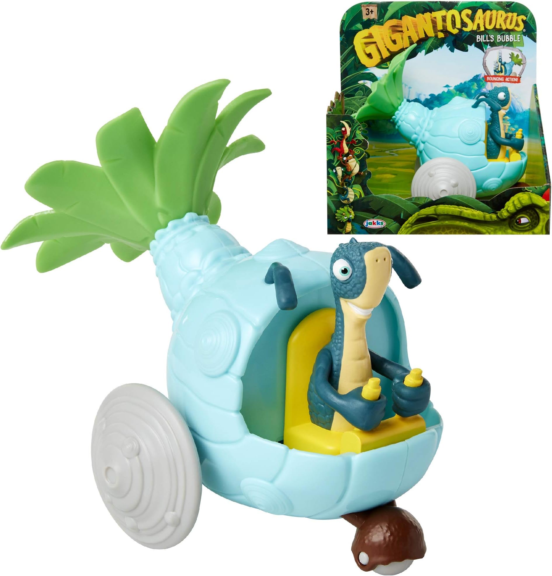 Gigantosaurus Bill's Bubble Toy Vehicle Bounces Up & Down, 6.5" Long, 4" Tall - Easy for Little Hands to Push Along - Dino Car Toys for Toddler Kids Boys & Girls