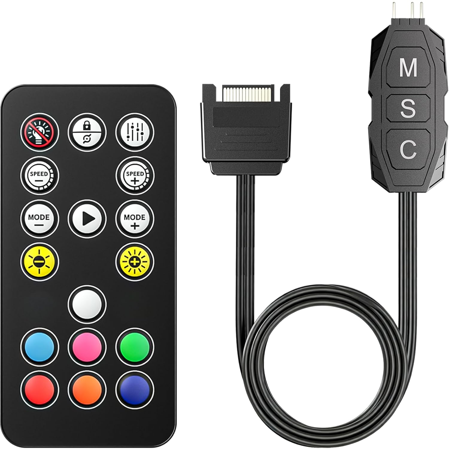 ARGB Controller Kit with 17 Key Remote Control, Mini RGB PC Fans Controller Kit - Multiple Lighting Modes Control for RGB Case Fans, ARGB Splitter, PC LED Strip, Air Cooler (SATA Power)