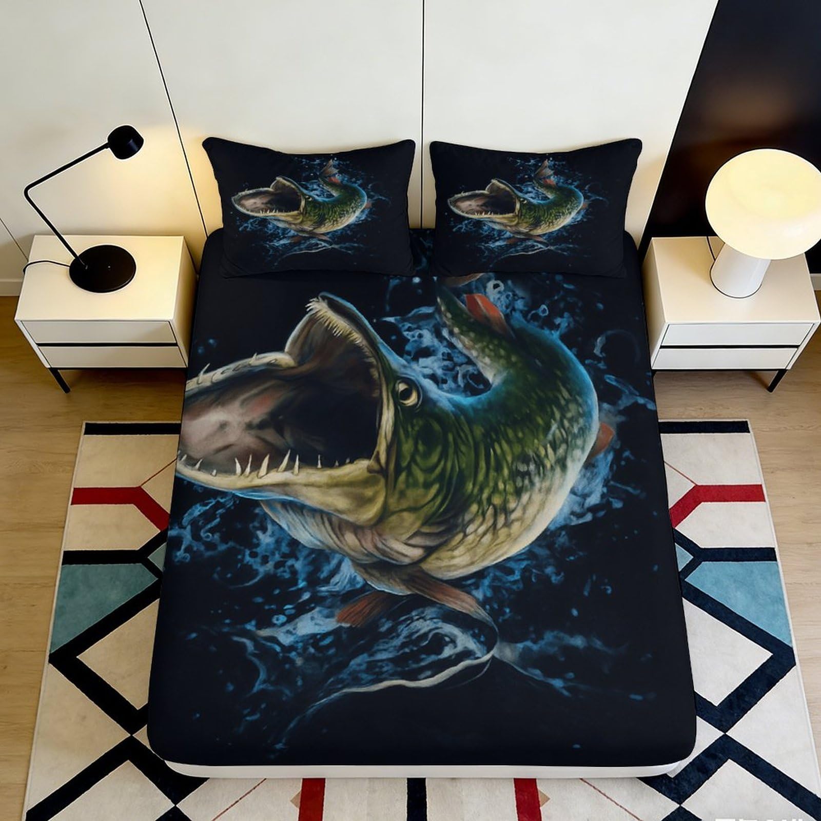 3D Printed Dinosaur Ocean Fitted Sheet Microfiber Soft Breathable Jurassic Shark Bed Cover for Bedroom Dorm Decor 90x200x25cm