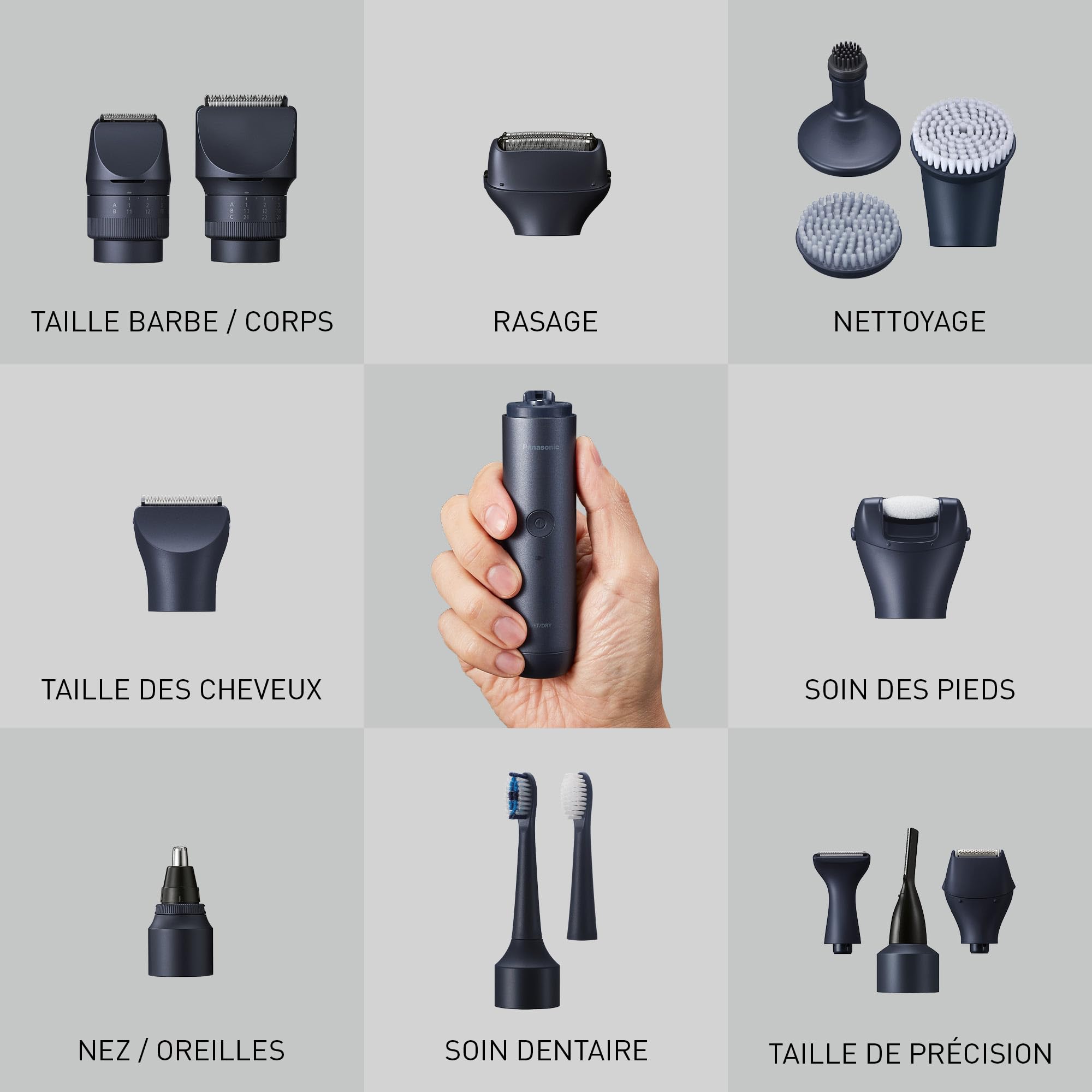 Panasonic ER-CHC1-A301 MULTISHAPE (Système Modulaire de Soins Personnels) Accessoire Tête de Tondeuse à Cheveux avec lames professionnelles, 15 Réglages de Longueur, 4 Peignes, Noir