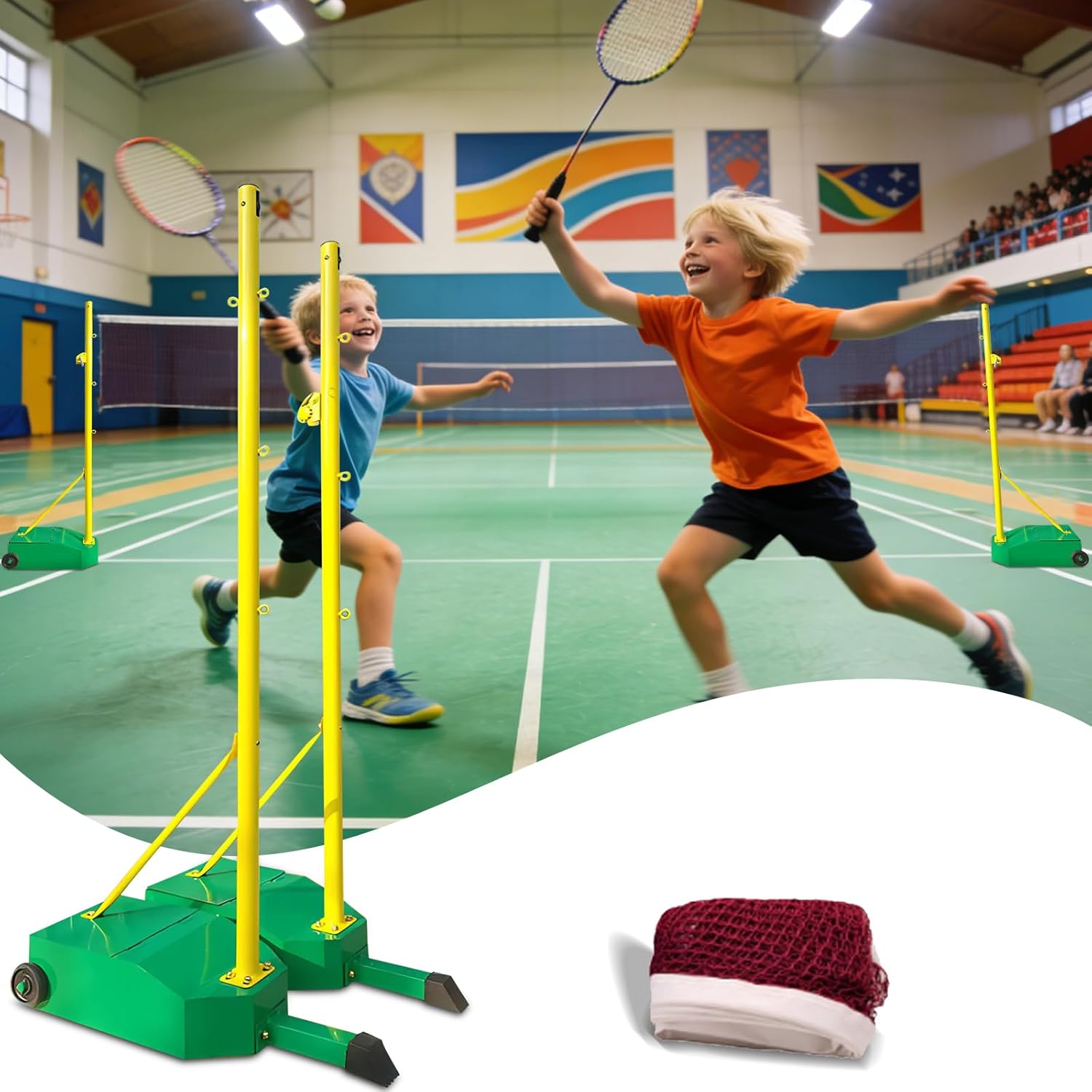 Portable Badminton Net Poles,Professional Badminton Net Frame Pole,5.1FT Badminton Poles with Wheels,Outdoor/Indoor Badminton Net with Stand for Garden Backyard School Kids & Adults