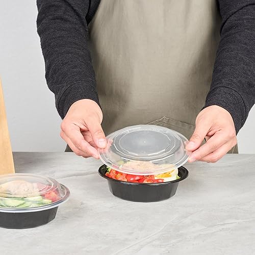 Miniatura 5 de Restaurantware Asporto - Cajas para llevar de 16 onzas, 50 recipientes de alimentos para llevar para microondas, tapas de plástico transparente Negro