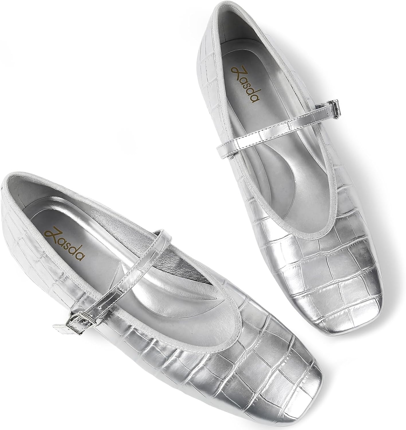 Womens Mary Jane Flats Square Toe Ballet Flats Leather Comfortable Casual Dressy Shoes with Adjustable Ankle Strap
