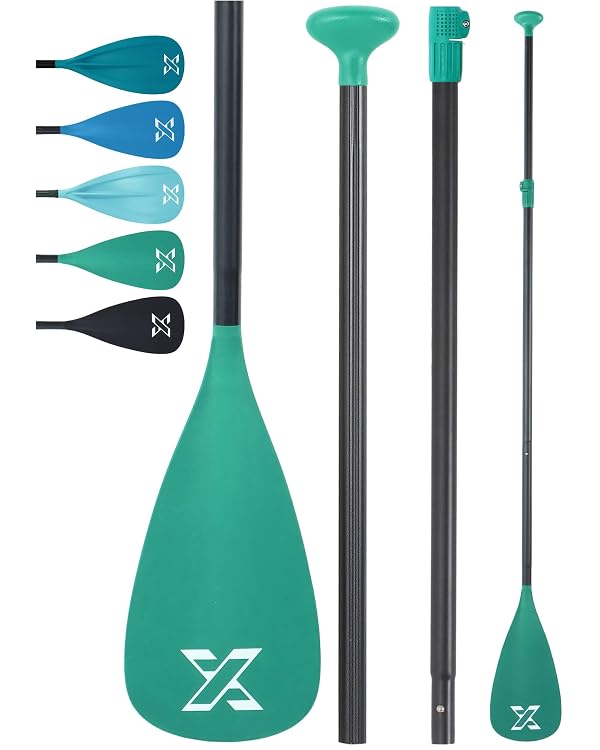 ZLX Paddle Board Paddle, 3 or 4 Piece Adjustable SUP Paddle, Detachable Floating Kayak Paddles, Lightweight Oar with Premium Fiber Blade, for Paddleboard, Water Sports (Single Paddle - Green) by ZLX - Used condition - CA$40.01