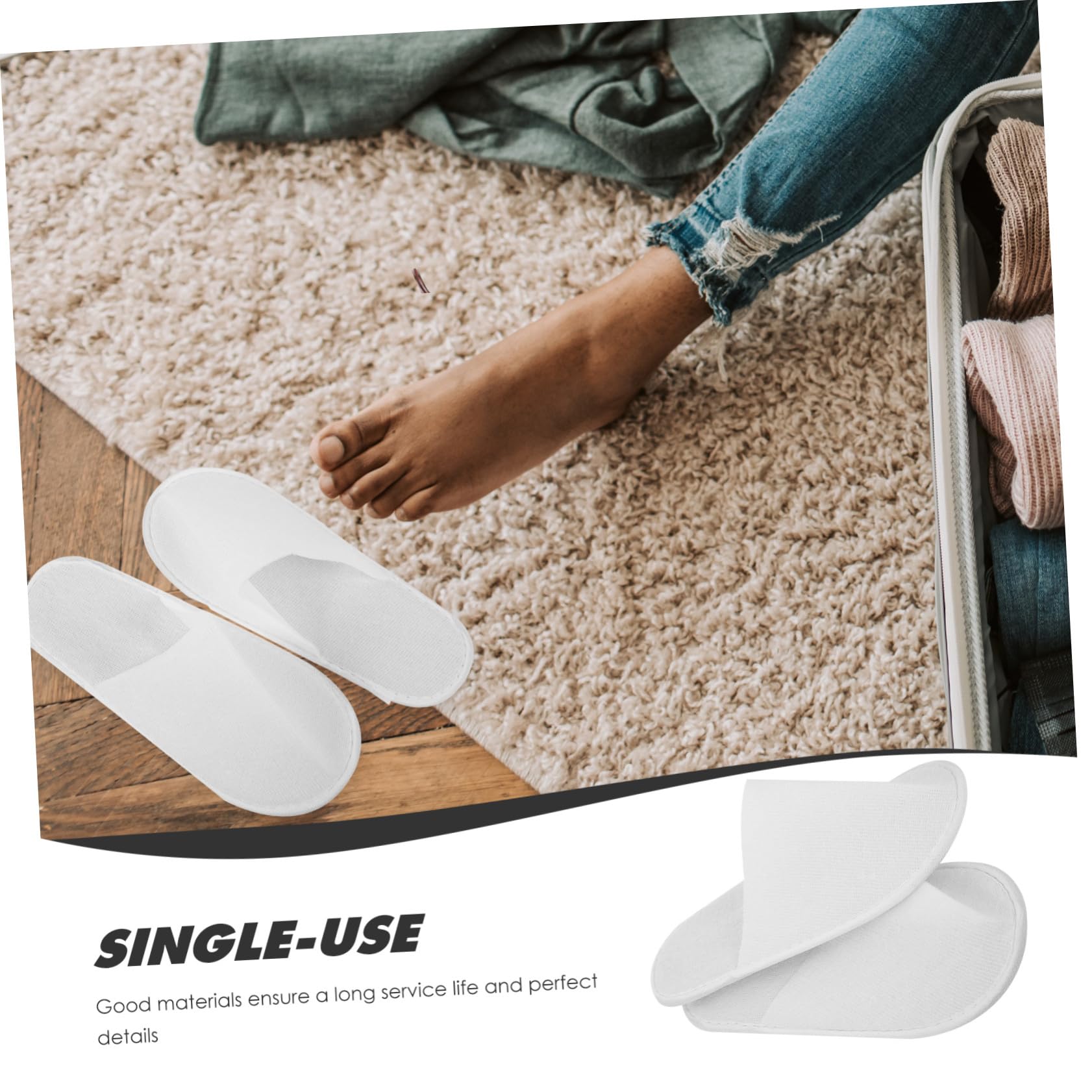 12 Paia di Pantofole da Hotel Monouso Unisex Bianco Suola Antiscivolo, Morbide e Comode, per Party e Motel