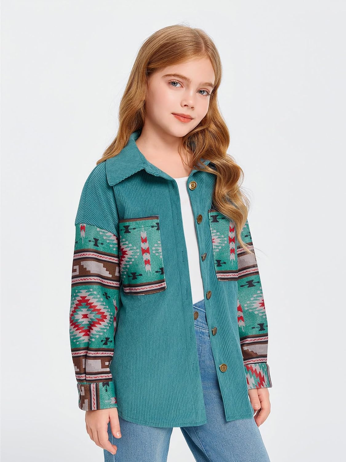 Imily Bela Girls Aztec Print Corduroy Jacket Fall Blouses 5-14 Years