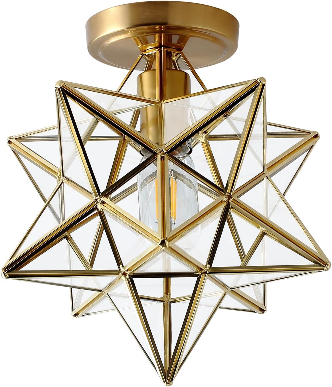 Aiwen 9.84" Moravian Star Flush Mount Ceiling Light Fixture, Modern Gold Metal Frame with Clear Glass Shade, Ceiling Lamp for Bedroom, Living Room, Hallway, Entryway