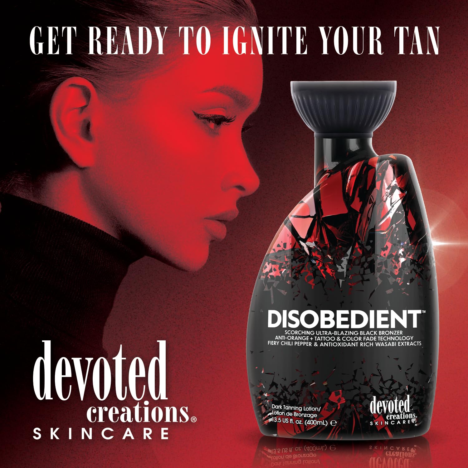 Devoted Creations Disobedient - Ultra-Blazing Black DHA Bronzer Anti-Orange Fiery Chili Pepper & Rich Wasabi Extracts Dark Tanning Tingle Lotion