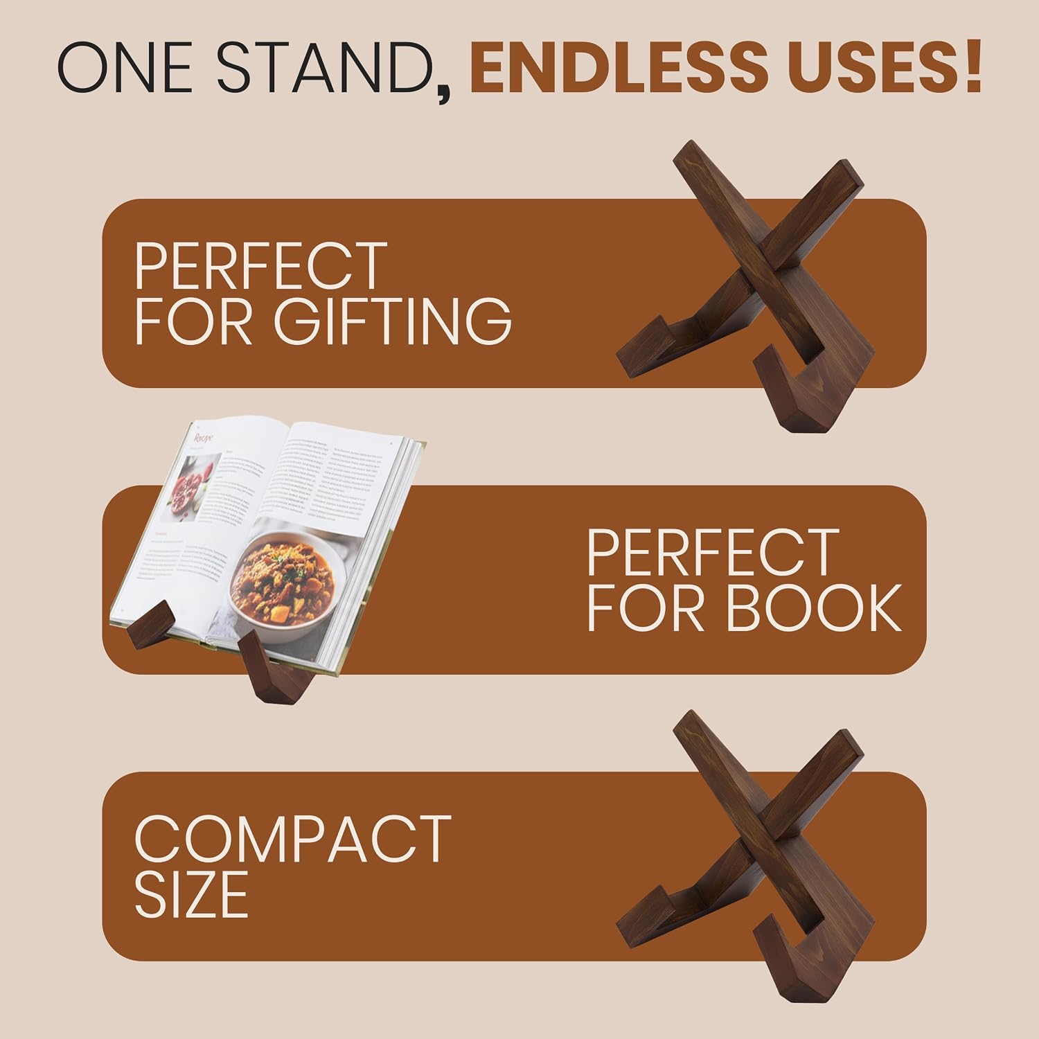 DI'FRANT® Wooden Cookbook Stand for Kitchen | Premium Cookbook Holder with Sturdy Design | Multi-Angle Recipe Book Holder for Cooking, Tablet, and Reading Support