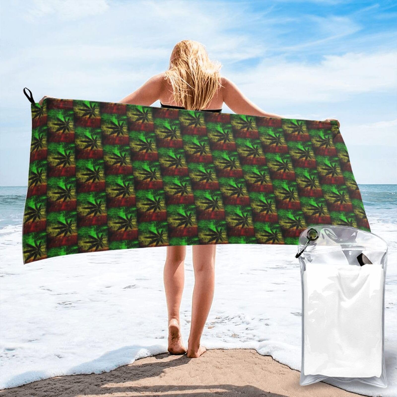 FHIZOAL Jamaica Flag Leaves Quick Dry Towel Microfibre Towel Super Absorbent Ultra Compact Gym Sports Beach Camping Travel