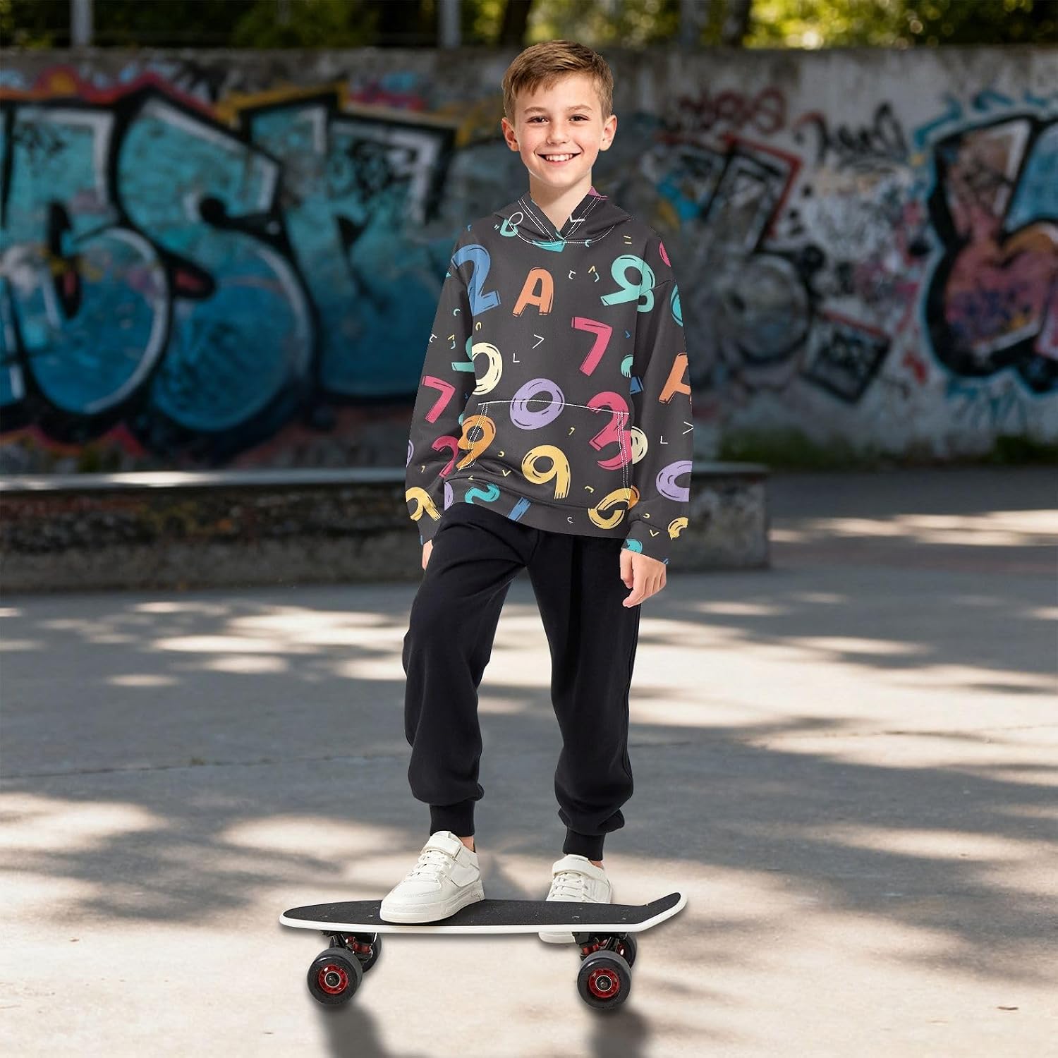 ZZXXB Funny Number Kids Sweatshirts Boys Girls Hooded Kangaroo Pocket Pullover Tops XS-XXL