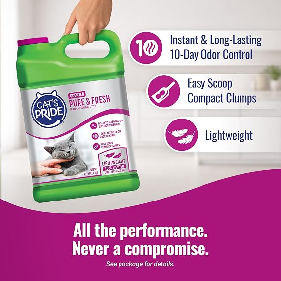 Cat's Pride Premium Lightweight Clumping Litter: Pure & Fresh - Up to 10 Days of Powerful Odor Control - Multi-Cat, Scented, 10 Pounds