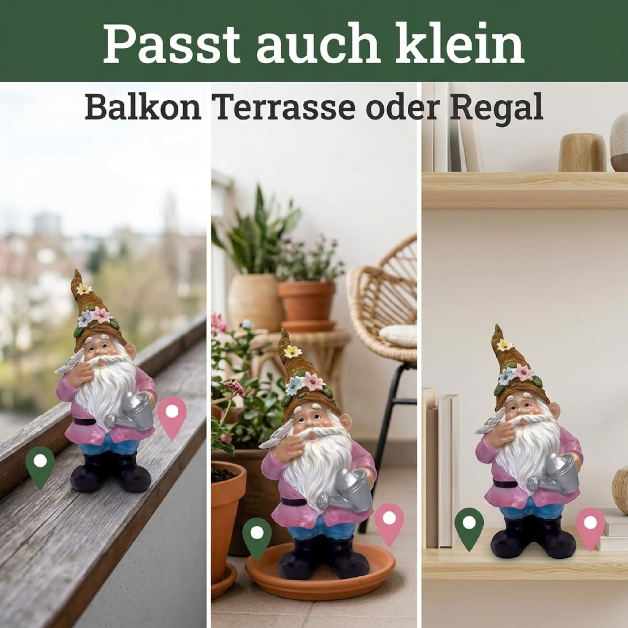 MIJOMA GNOME Dwarf - Nano da giardino, decorazione da giardino, gnomo, gnomo, decorazione per il giardino, decorazione per la casa, per il balcone (giacca rosa, 27 cm)