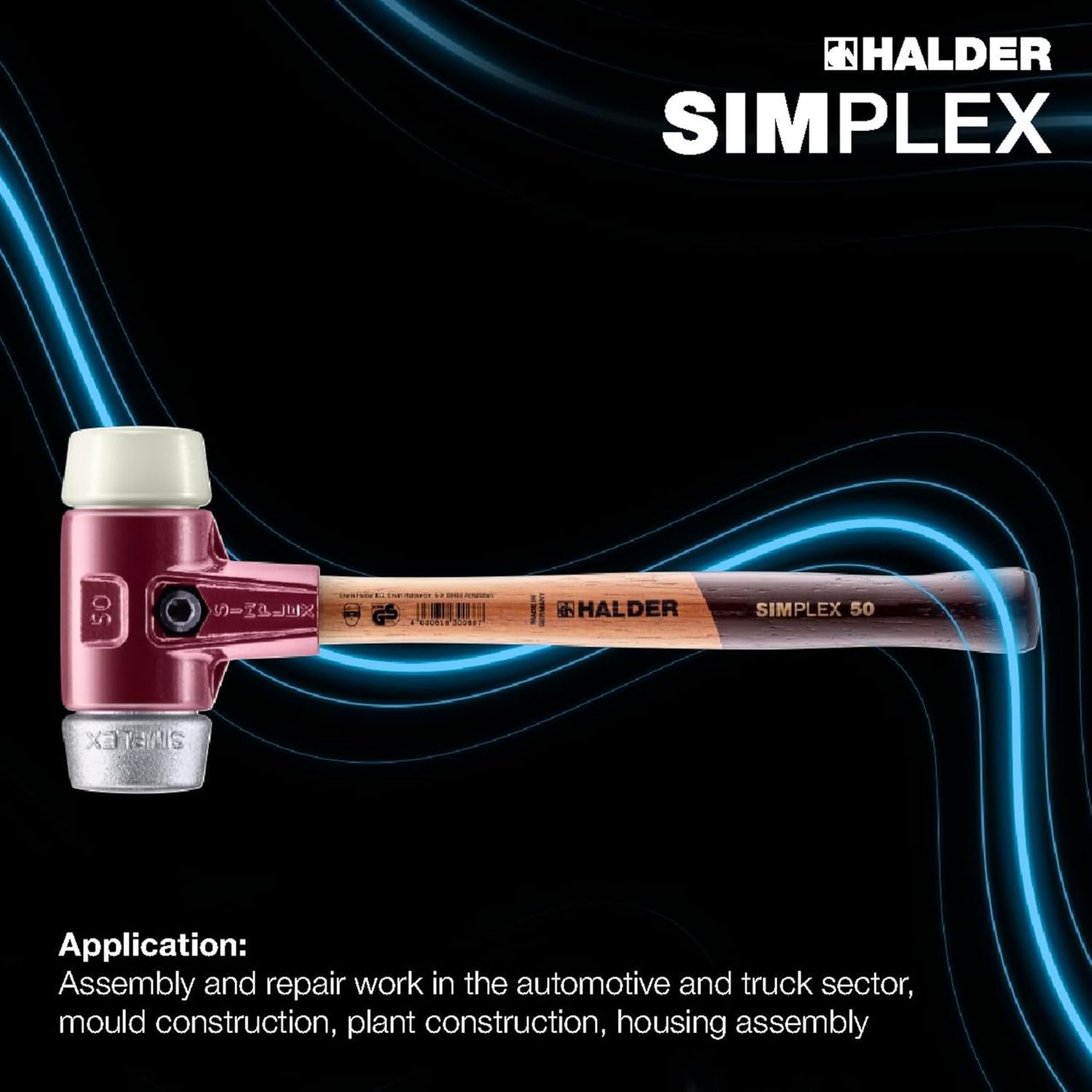 Halder Simplex Soft-Faced Mallet 3089.030 – Soft Metal Insert, Hard Nylon Insert, Cast Iron Housing with Handle Protection Sleeve, Varnished Wooden Handle, 30mm, .8 lbs.