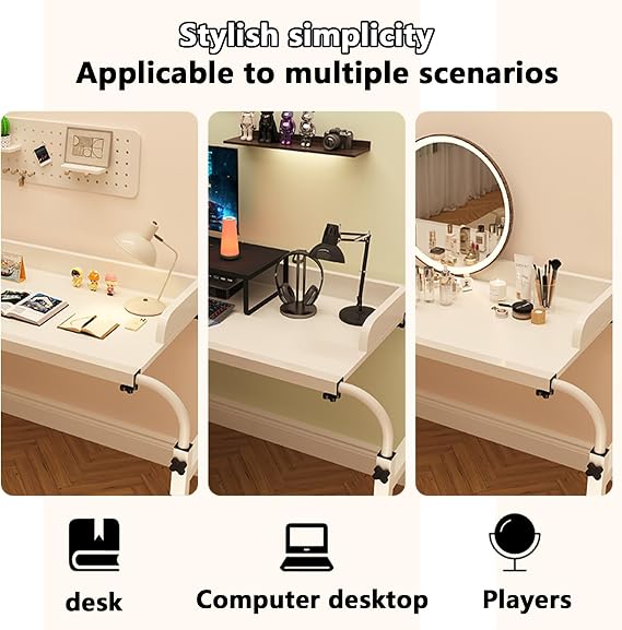 Bedtable, Overbed Table with Wheels,Over The Bed Table with Wheels Over Bed Table with Wheels Adjustable Height Height Adjustable Mobile Table Works as Laptop Cart Computer Table Bed Table