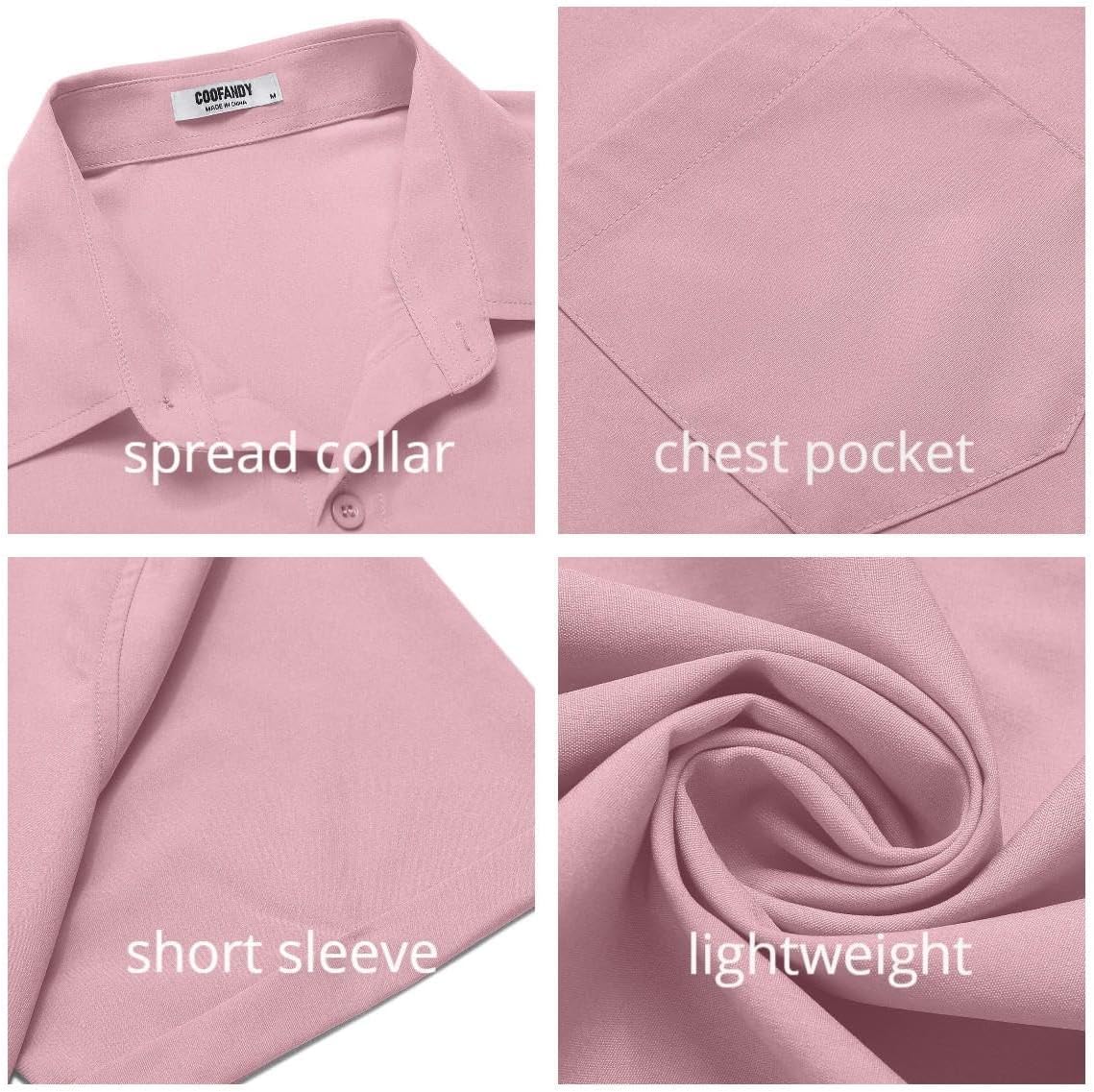 COOFANDY Mens Short Sleeve Hoodie Casual Beach Summer Look Pink - Image 5