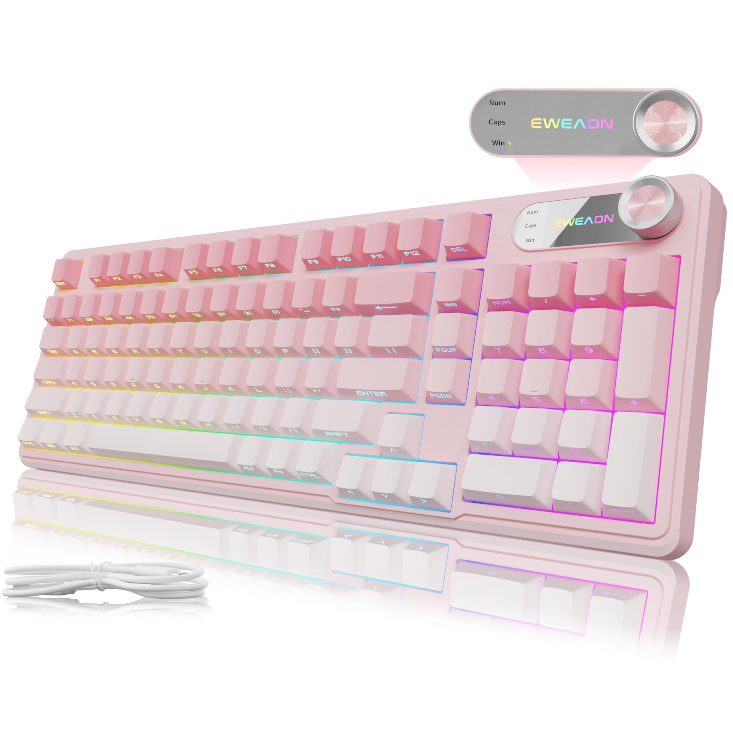 V102 Wired Keyboard 98 Keys Creamy Gaming Keyboard with Number Pad Display Screen Media Knob RGB Silent Wired