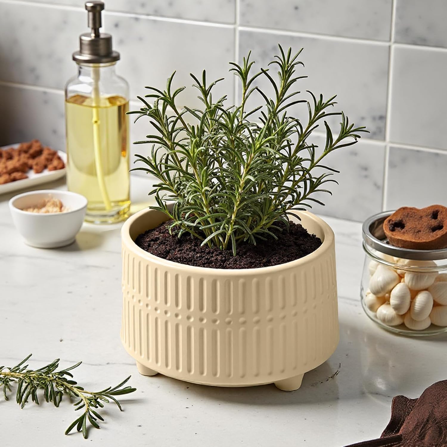 OXART Ceramic Pots for Plants, Set of 3, 10+8+6 Inch Planters for Indoor Plants, Modern Outdoor Flower Pot with Drainage Holes, Stylish Round Planter Pots (Yellow)