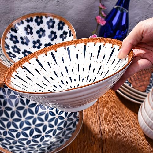 Miniatura 2 de Juego de 4 cuencos de cerámica japonesa, de aproximadamente 34 onzas, para fideos Pho Udon, sopa de miso, ensalada, arroz, vajilla para el hogar