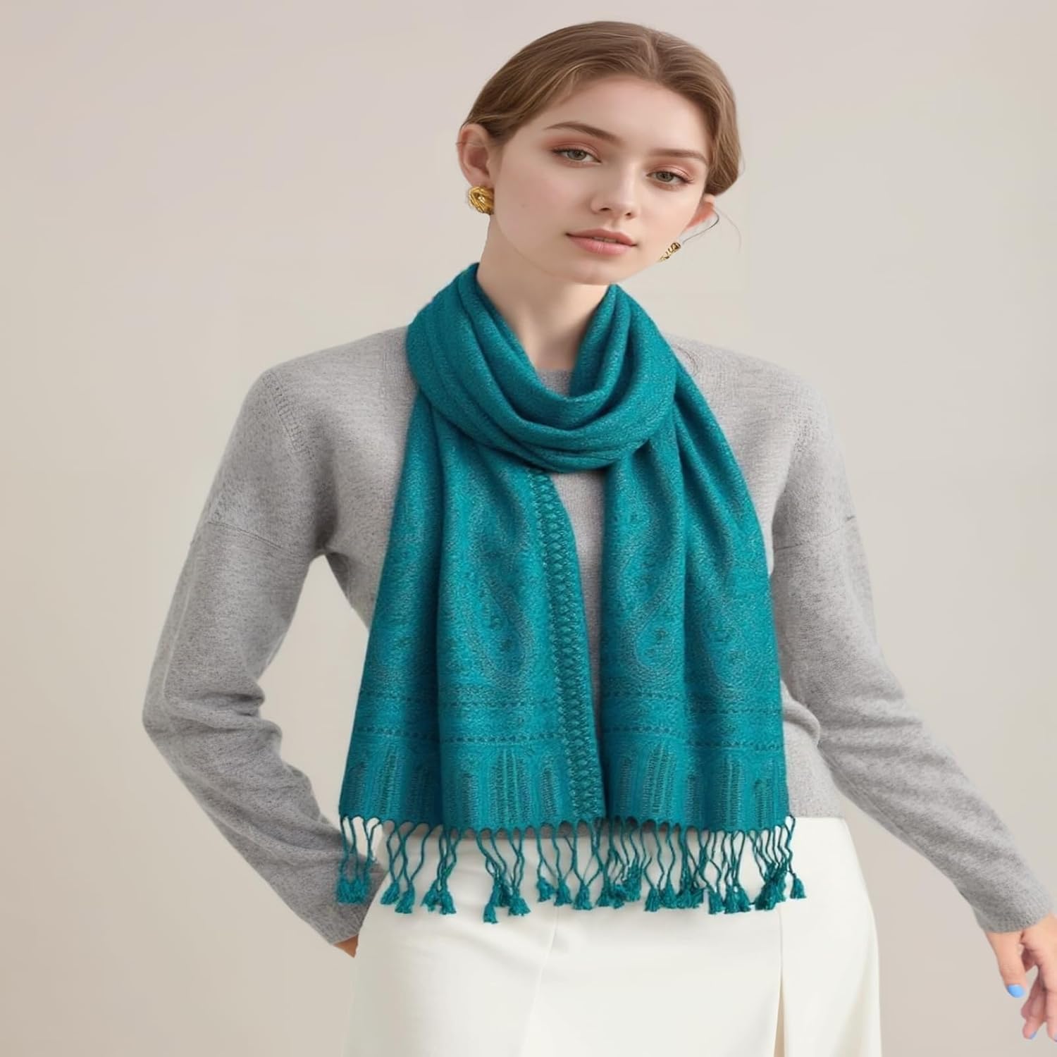 AUSEKALY Pashmina Feel Shawls Wraps for Women Rave Scarf Soft Silky Reversible Men Scarves - Image 2