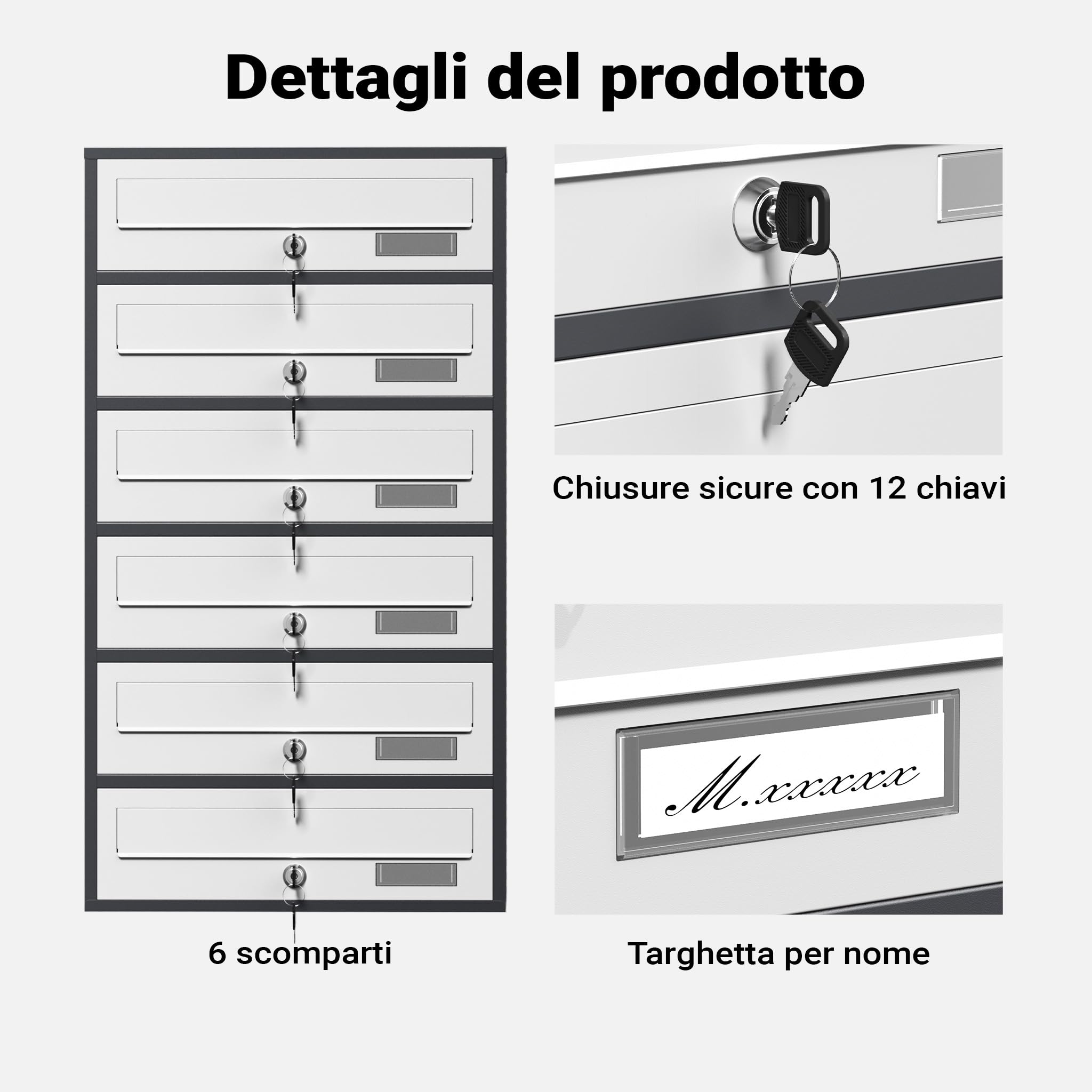 Wiltec Cassetta postale condominiale autoportante 6 posti antracite/bianco 513 x 270 x 1500 mm 1 modulo