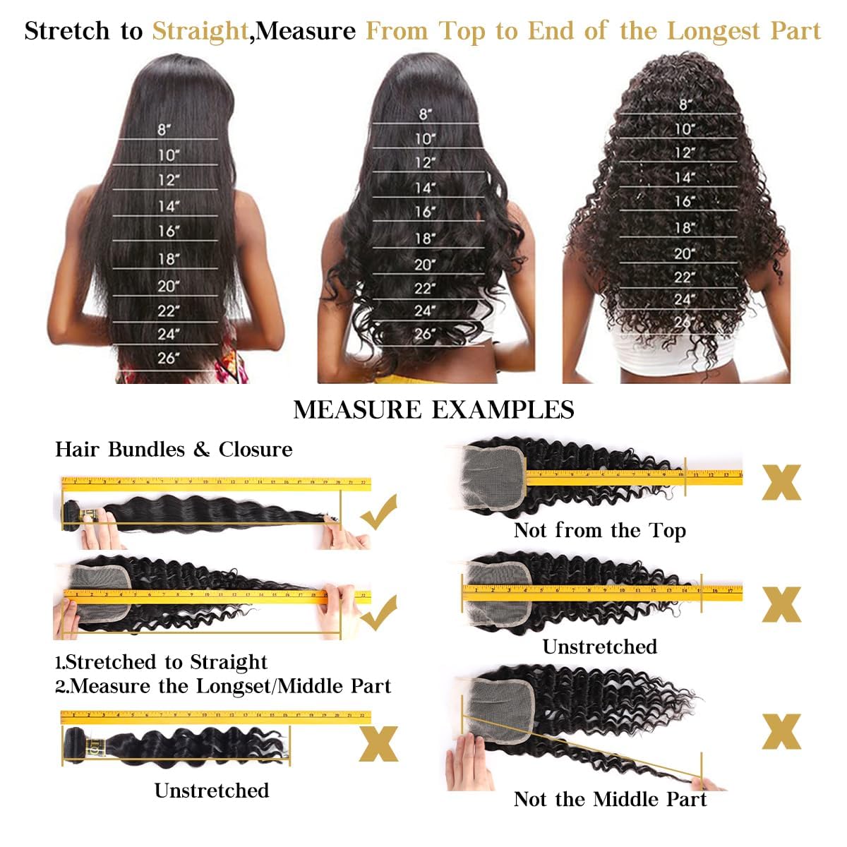 QTHAIR 18A Water Wave Human Hair Bundles with Lace Frontal(18" 20" 22"+16",Natural Black) Virgin Brazilian Hair Bundles Hair Water Wave Lace Frontal with Bundles
