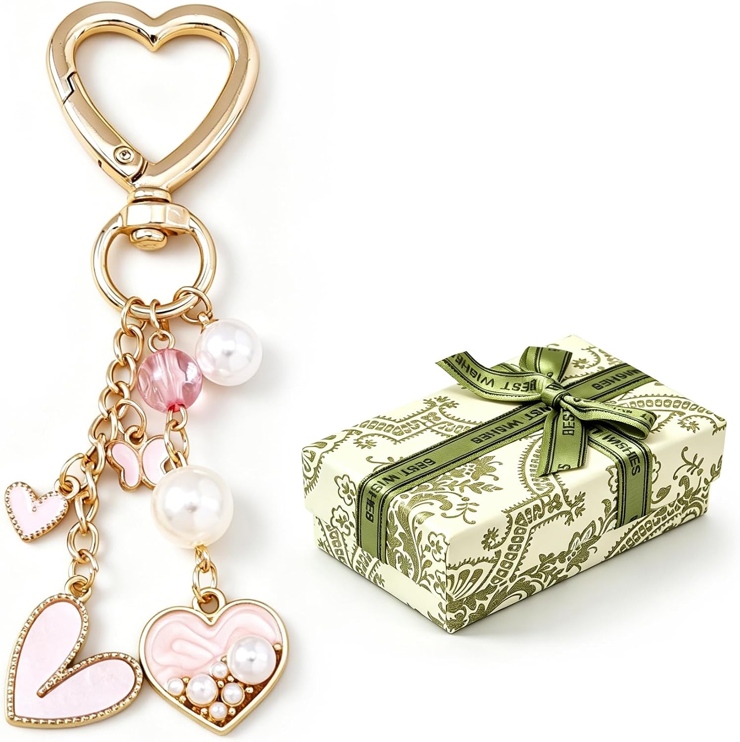 Keychain Charms, Aesthetic Butterfly, Beaded Pendant, Love Heart Accessories for Backpack, Handbag, Gift Box for Women, Mom,