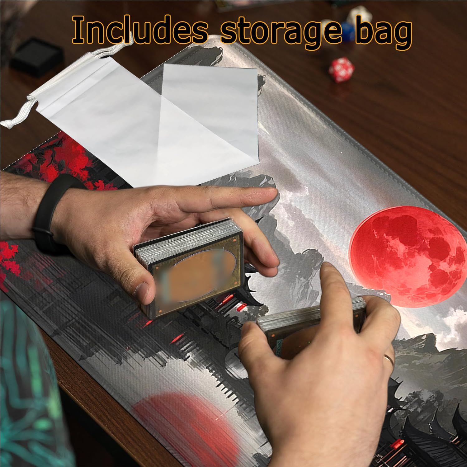 Fantasy Red Moon MTG Playmat, 24 x 14 inches Stitched Edges TCG Play Mat for MTG DTCG CCG RPG Trading Card Game Playmats Smooth Surface Battle Rubber Collection