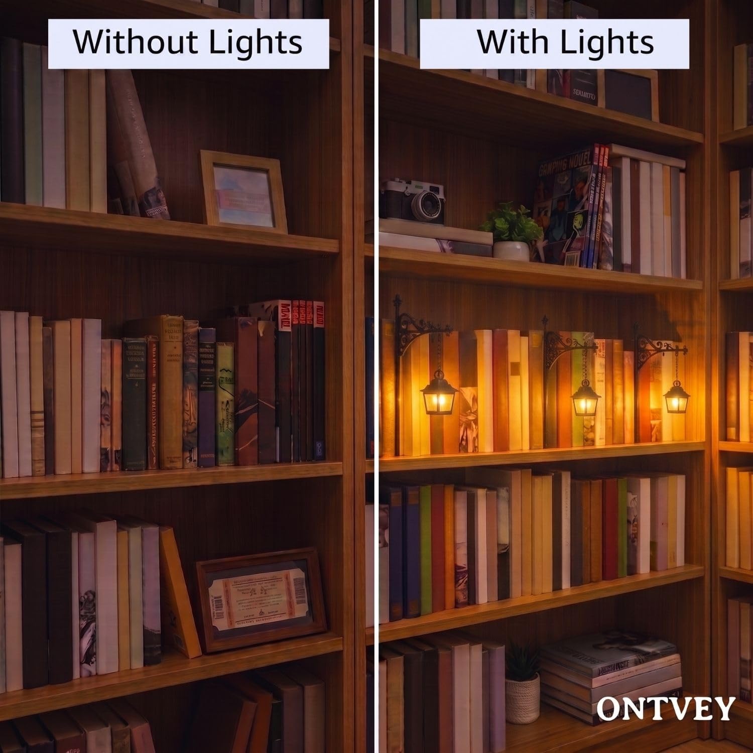 Library Lantern Bookshelf Lights - 3-Pack Decorative Lighting for Bookworms | No Cord Needed