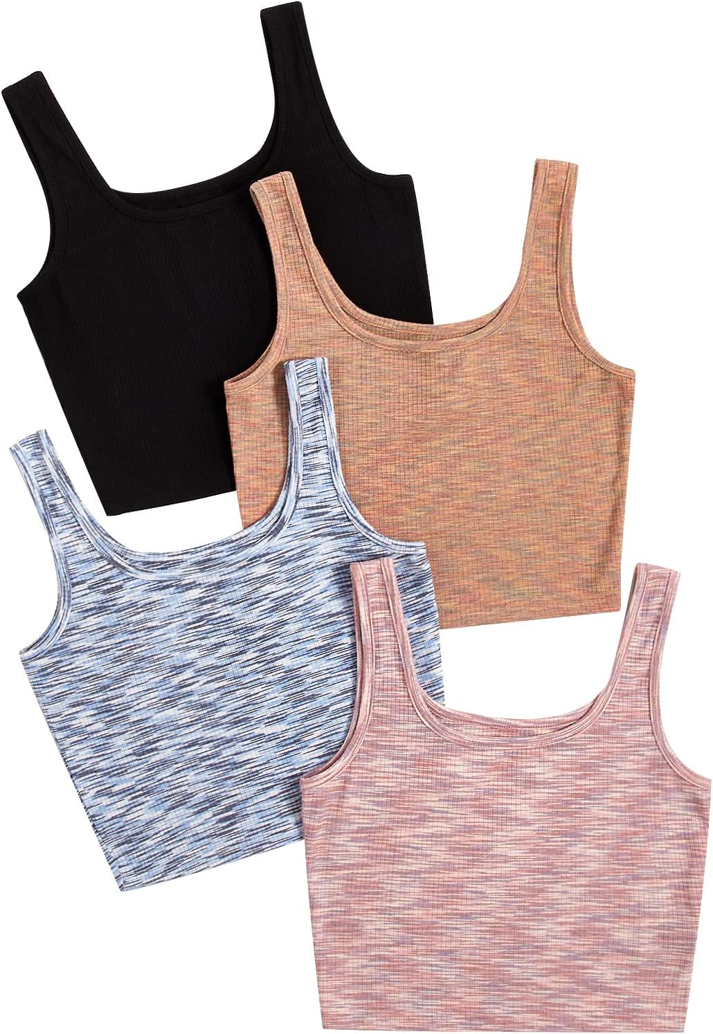 SheInWomen's 4 Pieces Scoop Neck Crop Tops Sleeveless Ribbed Knit Casual Cami Tank Top