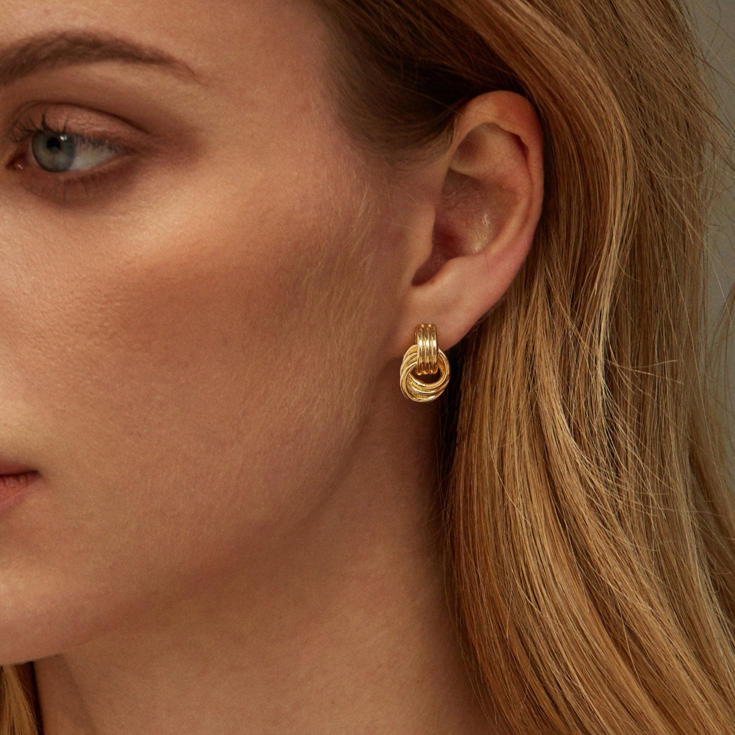 14K Gold/Silver Plated Knot Earrings Stud for Women Trendy Chunky Dainty Earring Statement Dangle Lightweight Hypoallergenic Waterproof Jewelry Gifts - Image 3