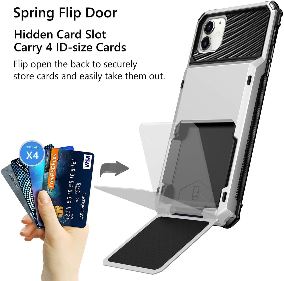 Vofolen Case for iPhone 11 Case Protective Wallet 4-Card Holder ID Slot Flip Door Hidden Pocket Anti-Scratch Dual Layer Hybrid TPU Bumper Armor Hard Shell Back Cover for iPhone 11 6.1 inch White
