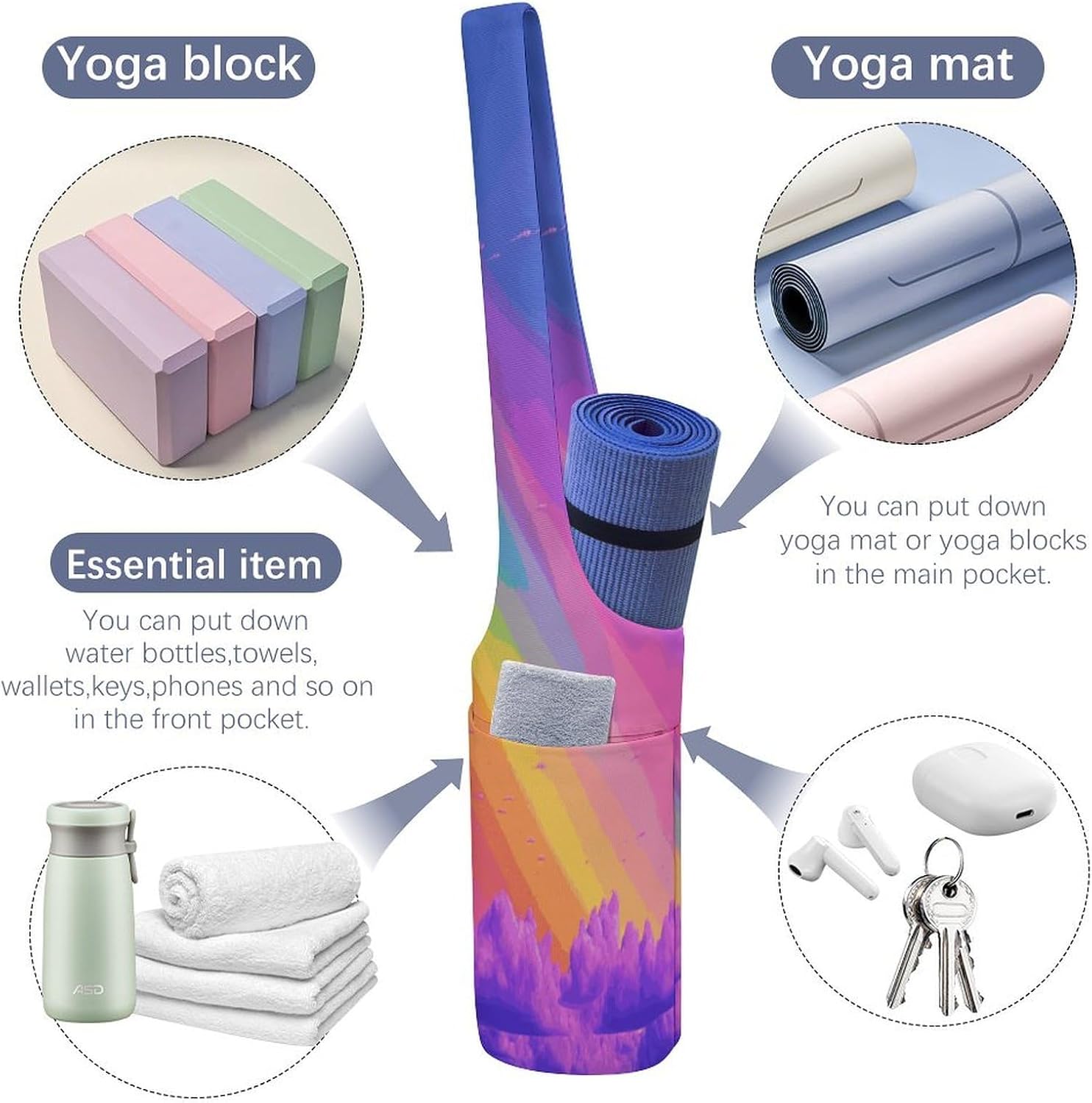 Rainbow Aesthetic Gym Bag Oga Mat Carrier,Yoga Mat Bag for Women Men.Canvas Tote Bag Lightweight Carrier for Yoga,Pilates,Studio,Workout,Outdoor Use image 5