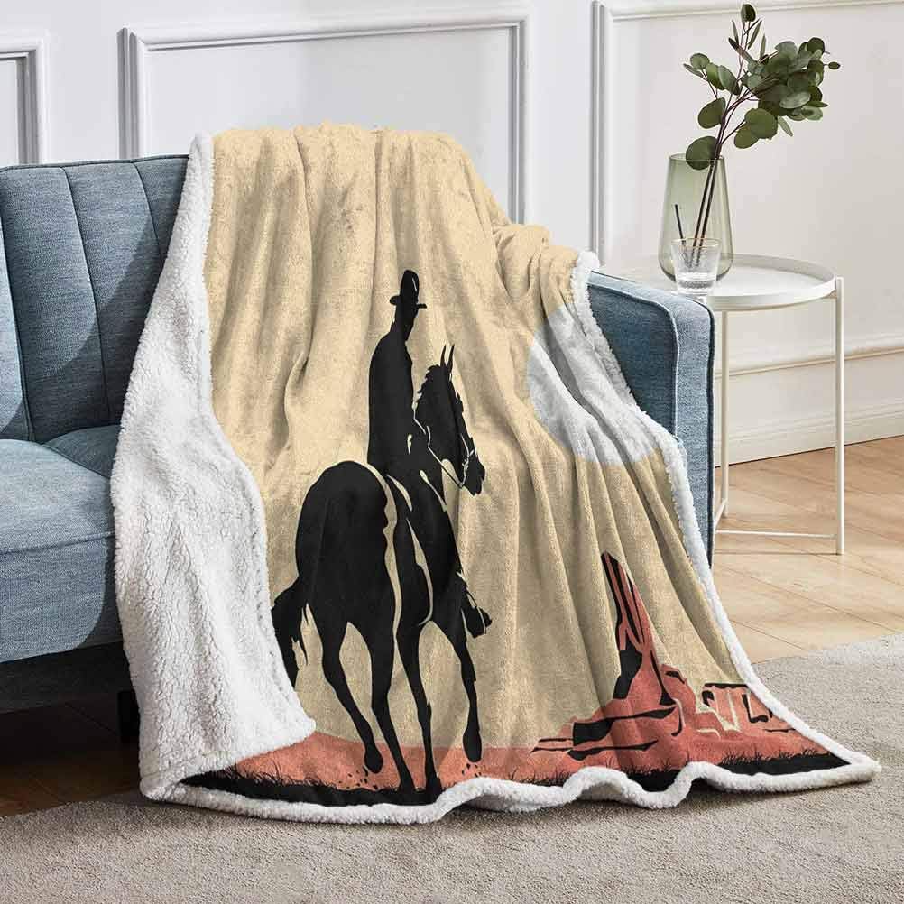 YUAZHOQI Western Sherpa Blanket, Image Art of Cowboy Riding Horse