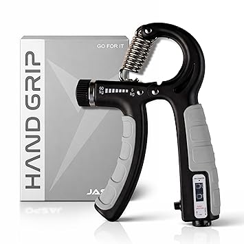 JASPO Adjustable Hand Grip Strengthener with Counter for Men & Women | Hand Gripper for Gym Workout, Forearm & Finger Exercise | Power Grip Trainer 5–60 kg Resistance. (Black & Grey)