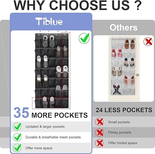Miniatura 6 de Organizador de zapatos sobre la puerta, 35 bolsillos de malla duraderos, para colgar zapatos, para puerta, espacios pequeños, organizador de zapatos