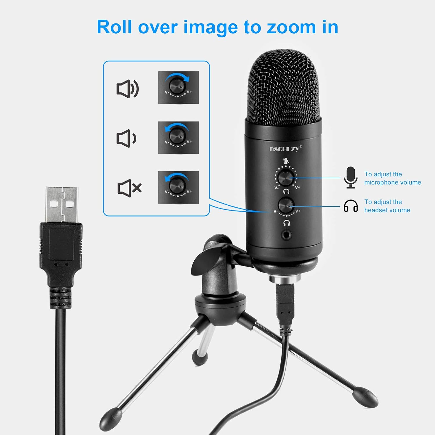DSCHLZY USB Condenser Podcast PC Microphone: Vocal Recording Streaming Mic Studio Professional Zero Latency Monitoring Kit for Singing Skype Gaming Voice YouTube with Tripod Stand