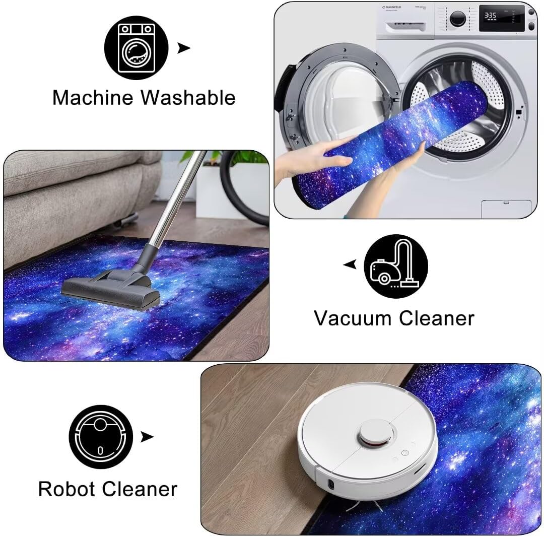 Galaxy Runner Rug for Hallway,Nebula Outer Space,Area Rug 2x6 Laundry Room Rug Blue Purple Throw Carpet Non-Slip Floor Carpet Indoor Entryway Rug Doormat Washable Runner Rugs for Bedroom,Living Room