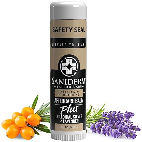 Saniderm Tattoo Aftercare Balm PLUS+  Pequeño (0.6 oz)  Sin petróleo, hidratante orgánico para tatuajes infundido con plata coloidal, aceite de