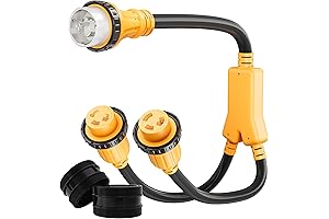 BOAT SHORE POWER ADAPTERS Split SS2-50P PLUG to (2) L5-30R RECEPTACLE, 3 Feet 10 AWG