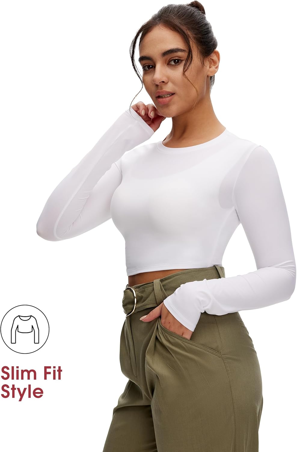 NANJI Cropped Long Sleeve T Shirts for Woman - Slim Fit Crew Neck Crop Tops, Basic Women's Cropped Tee Casual Wear Workout - Image 4