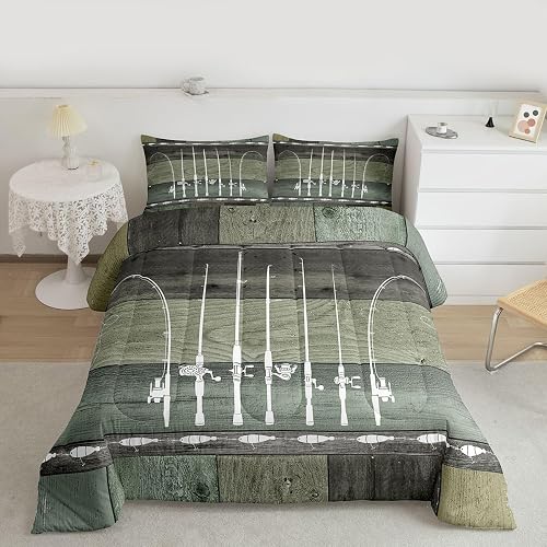 Fish Bedding Set Fishing Gifts for Men,Ice Fishing Gear Comforter Set Fishing Qu