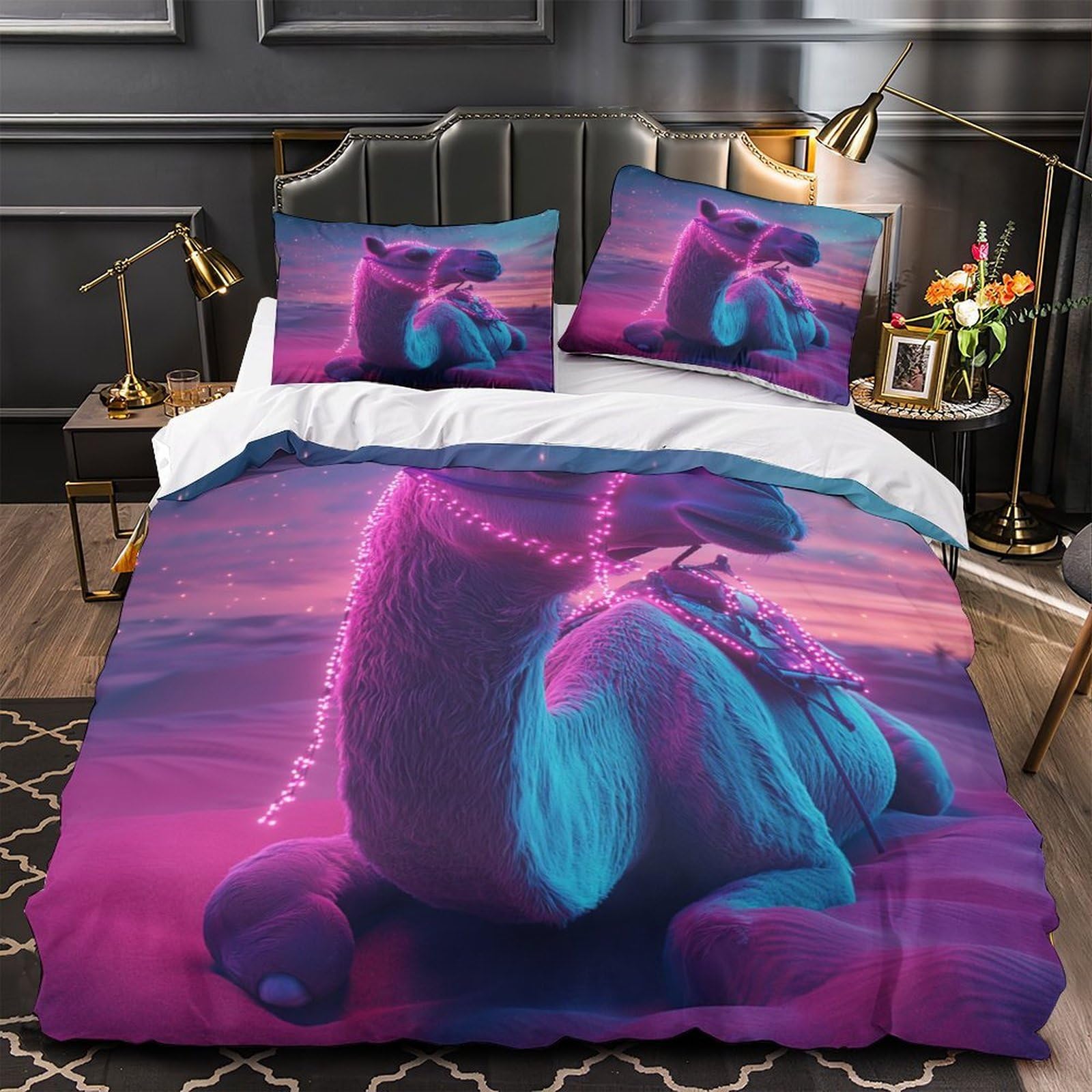 Housse de couette chameau anti-poussière drap de lit 220x240 microfibre sans repassage