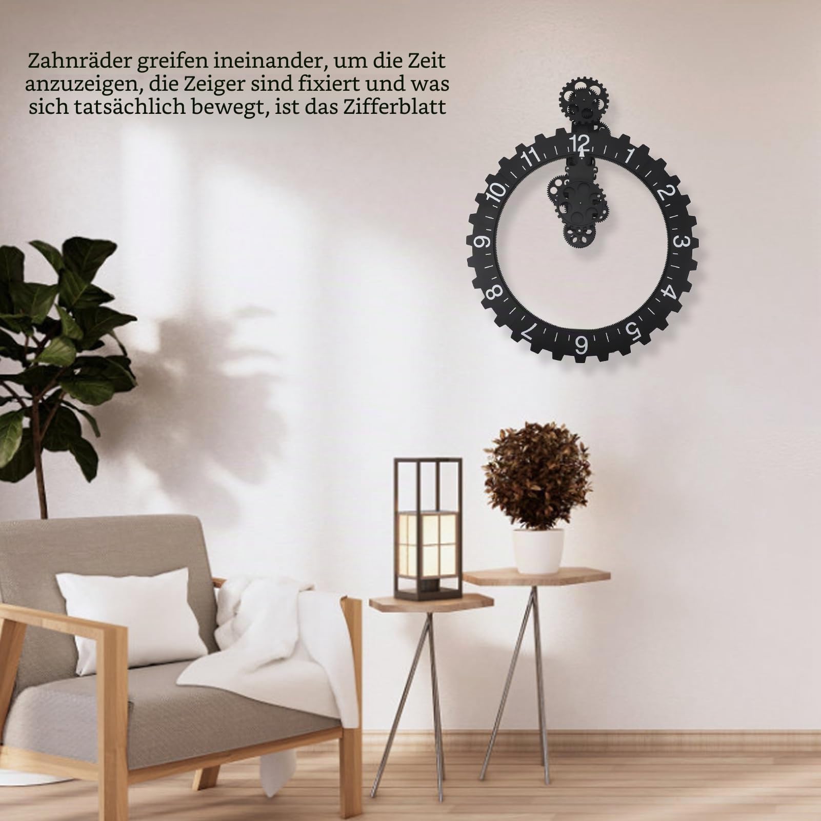 Mechanische 3D-Zahnraduhr, Schlankes Design, Exquisite Handwerkskunst, Große Bewegliche Zahnradwanduhr mit Vielseitiger Verwendung für Zuhause, Wohnzimmer und Büro (Black)