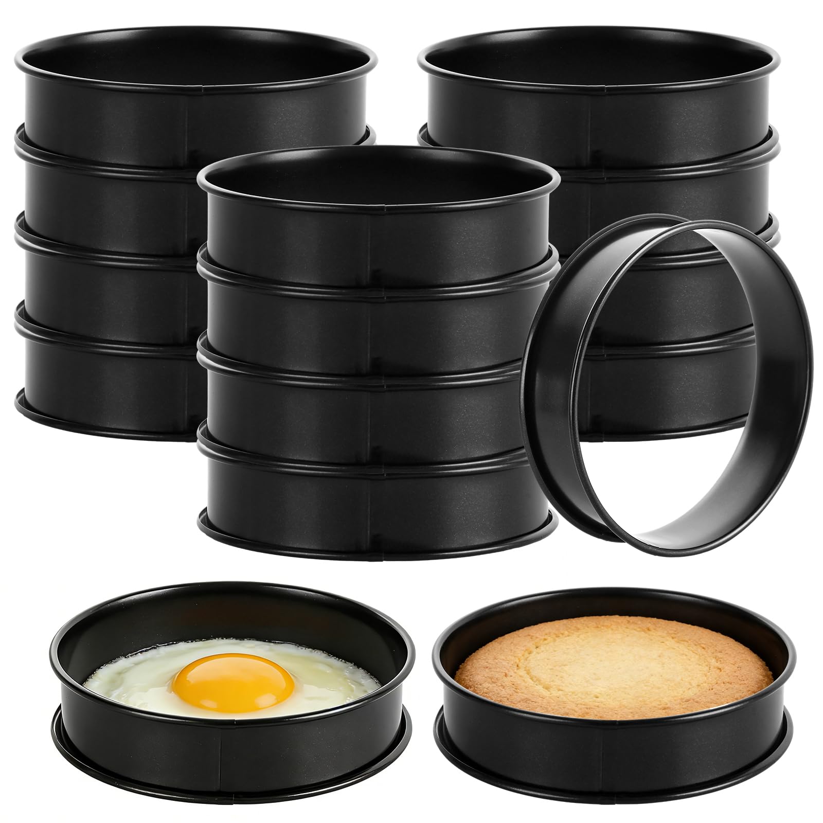 WeeGoo 15 Pcs Black Crumpet Rings Non Stick, 10.5 cm Dia with 2.5 cm Height Stainless Steel Baking Ring Cooking Rings, Double Rolled Muffin Pancake Round Molds for Pancakes Egg Baking Cookie