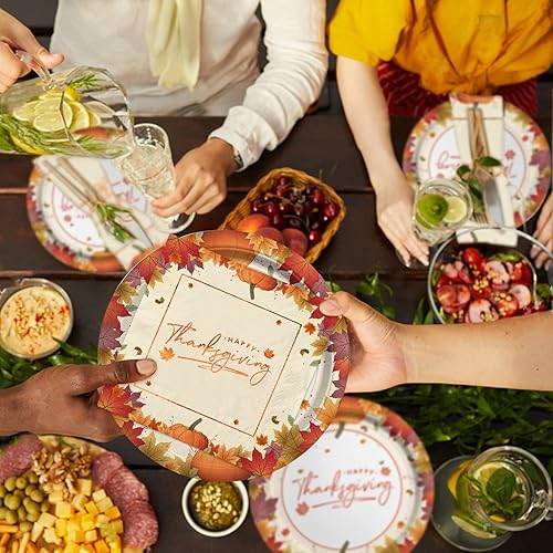 Miniatura 3 de Gatherfun Suministros para fiesta de Acción de Gracias, hojas de arce, platos de papel desechables y servilletas para cena de Acción de Gracias,