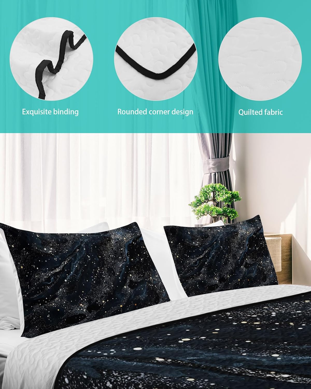 King Size Quilt Set, Abstract Marble Texture Lightweight Bedspread Coverlet Set Soft Microfiber Summer Quilt with 2 Pillow Shams, Space Starry Sky 3 Piece Comforter Bedding Set