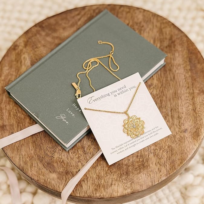 HOPE LOVE SHINE Mandala Necklace Self Love Gift Gold Inspirational Jewelry