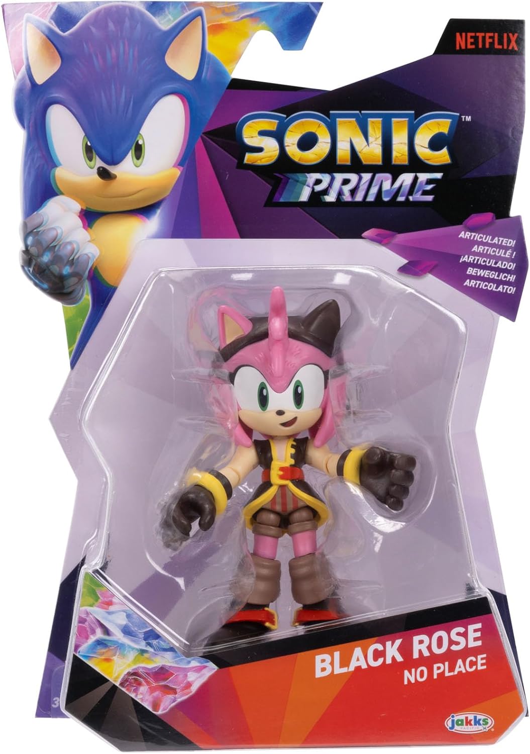 Sonic Prime 5-inch Black Rose - No Place Action Figure 13 points of Articulations. Ages 3+ (Officially licensed by Sega and Netflix)